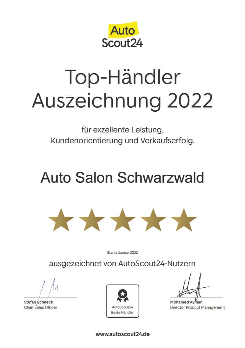 AutoScout24 Top-Händler 2022 – Auto Salon Schwarzwald